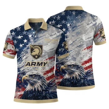 Army Black Knights Polo Shirt Customized Star Brushstrokes Gold Blue Fashion Forward