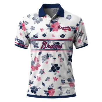 Atlanta Braves Polo Shirt Custom Floral Pinstripe Navy White Best Selling