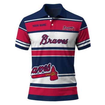 Atlanta Braves Polo Shirt Custom Horizontal Blocks Navy Best Selling