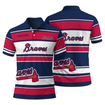 Atlanta Braves Polo Shirt Custom Horizontal Blocks Navy Fashion Forward