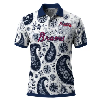Atlanta Braves Polo Shirt Custom Paisley Florals Navy White Best Selling