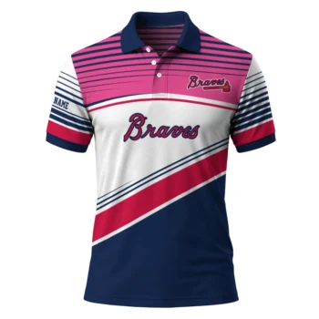 Atlanta Braves Polo Shirt Custom Slanted Stripes Navy White Best Selling