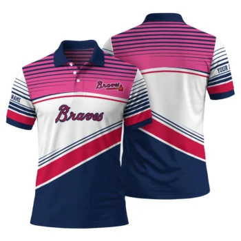 Atlanta Braves Polo Shirt Custom Slanted Stripes Navy White Fashion Forward