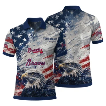 Atlanta Braves Polo Shirt Custom Star Brushstrokes Navy Blue Fashion Forward