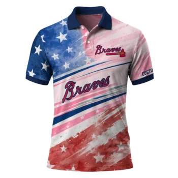 Atlanta Braves Polo Shirt Custom Star Stripes Red Blue Best Selling