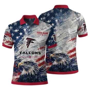 Atlanta Falcons Polo Shirt Personalized Star Brushstrokes Red Blue Fashion Forward