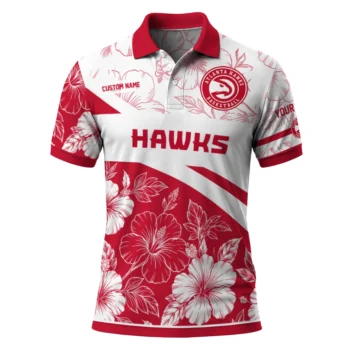 Atlanta Hawks Polo Shirt - Personalized Floral Angles Red White