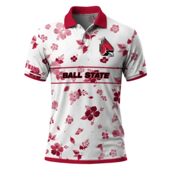 Ball State Cardinals Polo Shirt Customized Floral Pinstripe Red White Best Selling