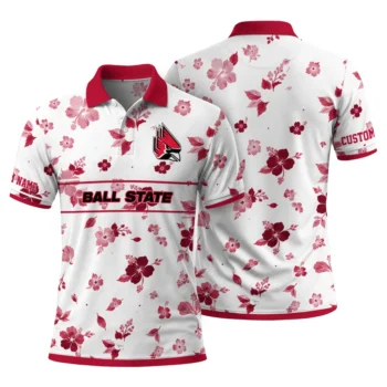 Ball State Cardinals Polo Shirt Customized Floral Pinstripe Red White Fashion Forward