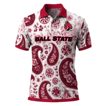 Ball State Cardinals Polo Shirt Customized Paisley Florals Red White Best Selling