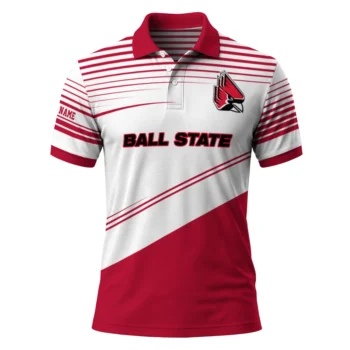Ball State Cardinals Polo Shirt Customized Slanted Stripes Red White Best Selling