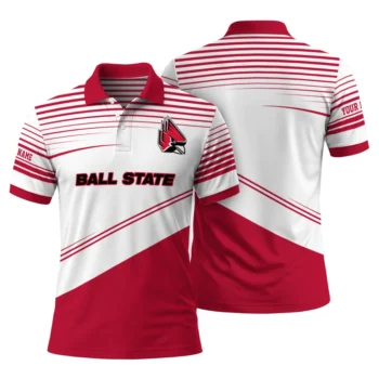 Ball State Cardinals Polo Shirt Customized Slanted Stripes Red White Fashion Forward