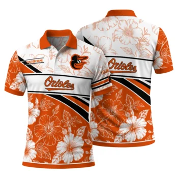 Baltimore Orioles Polo Shirt Customized Floral Angles Orange White Fashion Forward