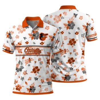 Baltimore Orioles Polo Shirt Customized Floral Pinstripe Orange White Fashion Forward