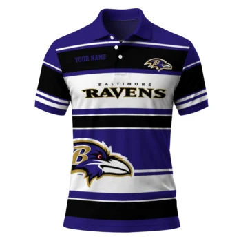 Baltimore Ravens Polo Shirt Custom Horizontal Blocks Purple Best Selling