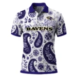Baltimore Ravens Polo Shirt Custom Paisley Florals Purple White Best Selling