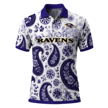 Baltimore Ravens Polo Shirt Custom Paisley Florals Purple White Best Selling