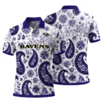 Baltimore Ravens Polo Shirt Custom Paisley Florals Purple White Best Selling