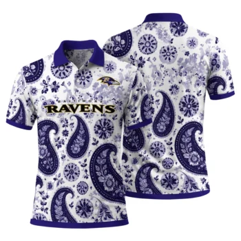 Baltimore Ravens Polo Shirt Custom Paisley Florals Purple White Fashion Forward