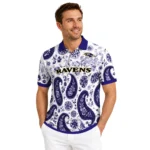 Baltimore Ravens Polo Shirt Custom Paisley Florals Purple White Best Selling