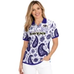 Baltimore Ravens Polo Shirt Custom Paisley Florals Purple White Best Selling