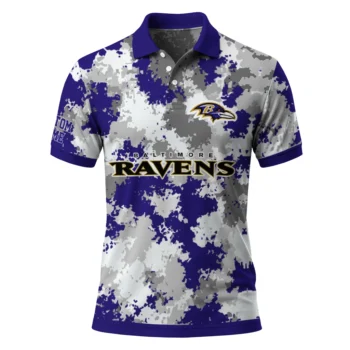 Baltimore Ravens Polo Shirt Customized Pixel Camo Purple Best Selling