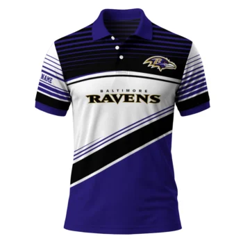 Baltimore Ravens Polo Shirt Customized Slanted Stripes Purple White Best Selling