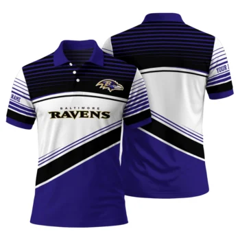 Baltimore Ravens Polo Shirt Customized Slanted Stripes Purple White Fashion Forward
