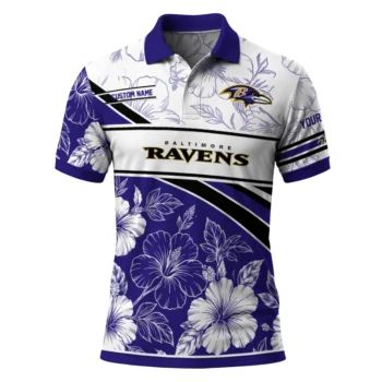 Baltimore Ravens Polo Shirt Personalized Floral Angles Purple White Best Selling