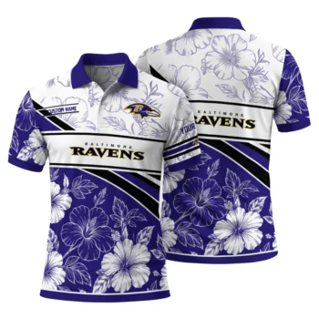 Baltimore Ravens Polo Shirt Personalized Floral Angles Purple White Fashion Forward