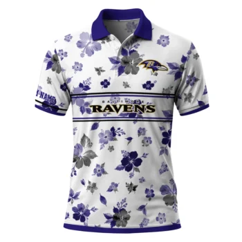 Baltimore Ravens Polo Shirt Personalized Floral Pinstripe Purple White Best Selling