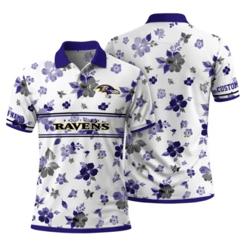 Baltimore Ravens Polo Shirt Personalized Floral Pinstripe Purple White Fashion Forward