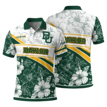 Baylor Bears Polo Shirt Personalized Floral Angles Green White Fashion Forward