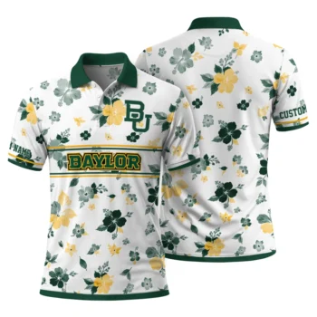 Baylor Bears Polo Shirt Personalized Floral Pinstripe Green White Fashion Forward