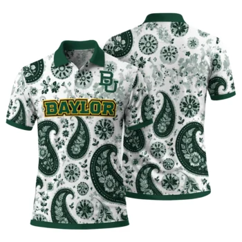 Baylor Bears Polo Shirt Personalized Paisley Florals Green White Fashion Forward