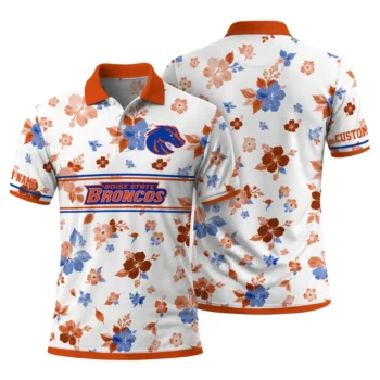 Boise State Broncos Polo Shirt Custom Floral Pinstripe Orange White Fashion Forward