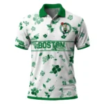 Boston Celtics Polo Shirt - Custom Floral Pinstripe Green White