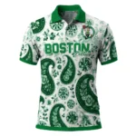 Boston Celtics Polo Shirt - Custom Paisley Florals Green White