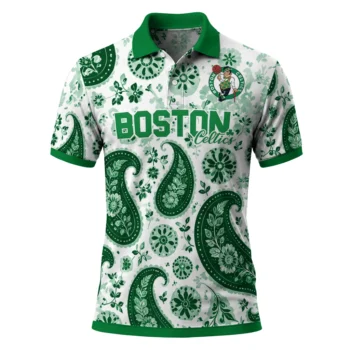 Boston Celtics Polo Shirt - Custom Paisley Florals Green White