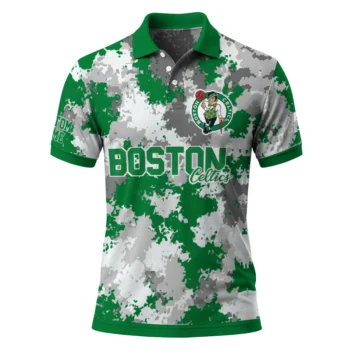 Boston Celtics Polo Shirt - Custom Pixel Camo Green
