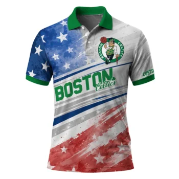 Boston Celtics Polo Shirt - Custom Star Stripes Red Blue