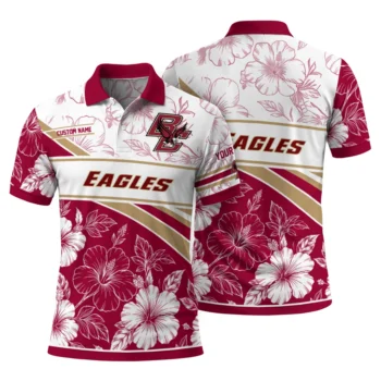 Boston College Eagles Polo Shirt Personalized Floral Angles Maroon White Fashion Forward