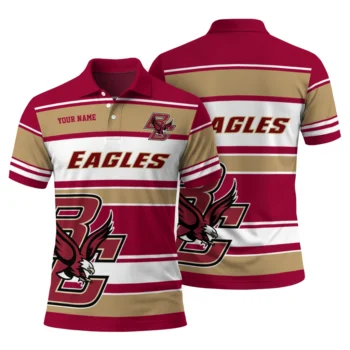 Boston College Eagles Polo Shirt Personalized Horizontal Blocks Maroon Fashion Forward