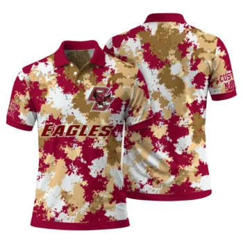 Boston College Eagles Polo Shirt Personalized Pixel Camo Maroon Fashion Forward