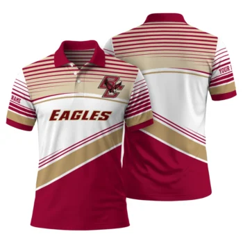 Boston College Eagles Polo Shirt Personalized Slanted Stripes Maroon White Fashion Forward