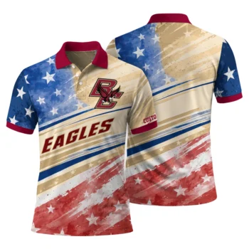 Boston College Eagles Polo Shirt Personalized Star Stripes Red Blue Fashion Forward