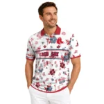 Boston Red Sox Polo Shirt Personalized Floral Pinstripe Red White Best Selling
