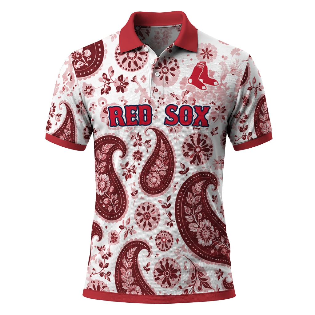 Boston Red Sox Polo Shirt Personalized Paisley Florals Red White Best Selling Boston Red Sox Polo Shirt Personalized Paisley Florals Red White Best Selling
