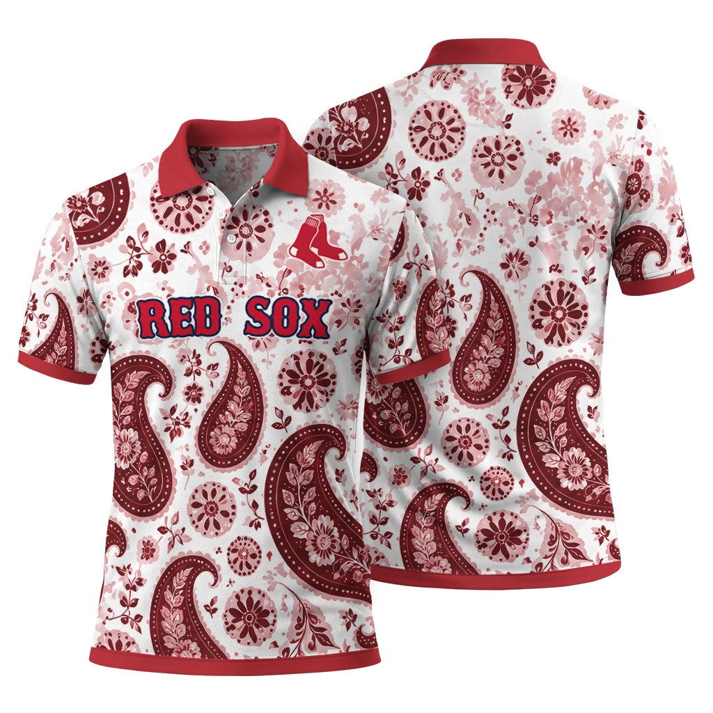 Boston Red Sox Polo Shirt Personalized Paisley Florals Red White Fashion Forward Boston Red Sox Polo Shirt Personalized Paisley Florals Red White Fashion Forward