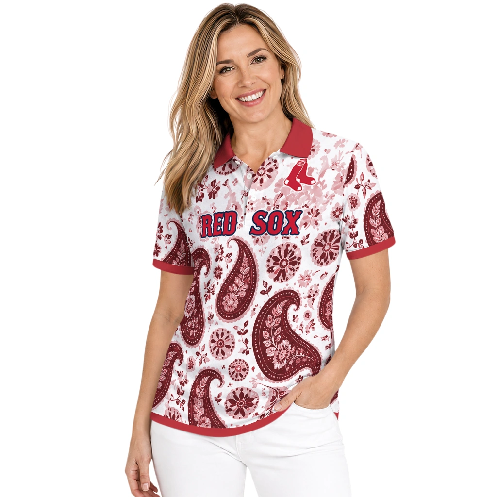 Boston Red Sox Polo Shirt Personalized Paisley Florals Red White Latest Model Boston Red Sox Polo Shirt Personalized Paisley Florals Red White Latest Model